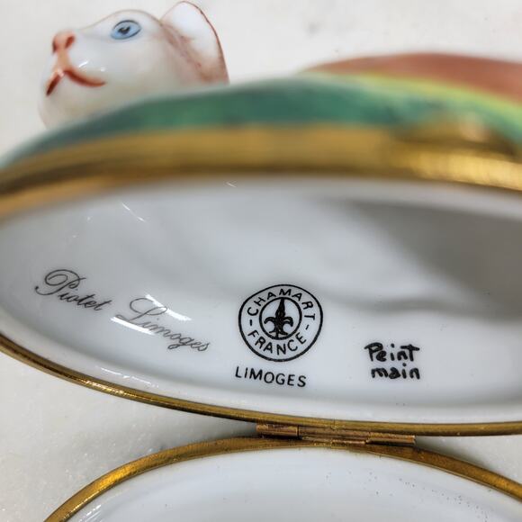 Chamart Limoges Cat Trinket Box Large Piotet Signed Peint Main Hand Painted - Picture 12 of 16